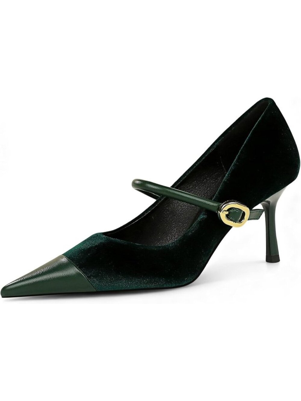 Women's Green Pointed Toe Comfort Single-Strap Pumps Slip On Stiletto Heels